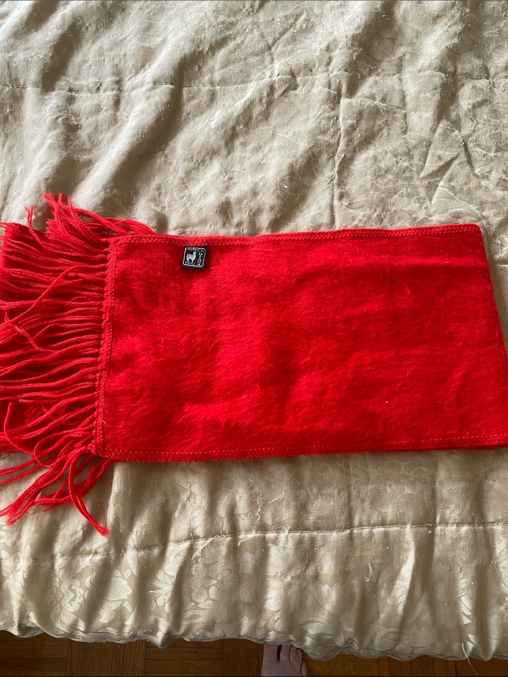 Diana Alpaca Red Fringed Scarf Peru Cozy Soft Warm